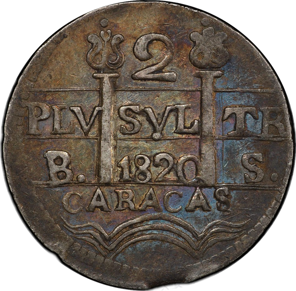 1820 Venezuela (Caracas) Silver 2 Reales AU50