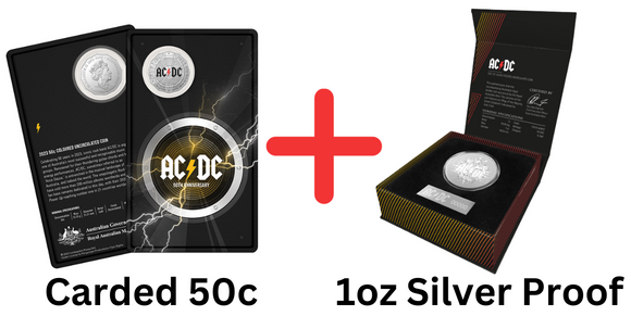ACDC 2023 50c Carded Coin + 2021 Silver Proof Coin Bundle