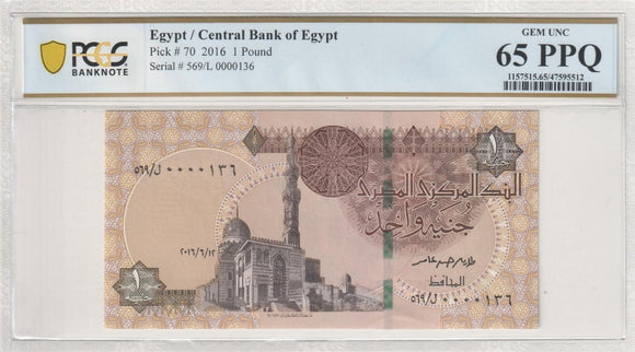 2016 Central Bank of Egypt 1 Pound GEM UNC 65 PPQ