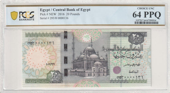 2016 Central Bank of Egypt 20 Pounds Choice UNC 64 PPQ