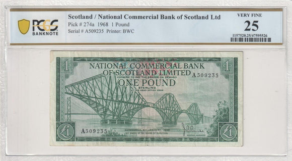 1968 National Commercial Bank of Scotland Ltd One Pound Very Fine 25