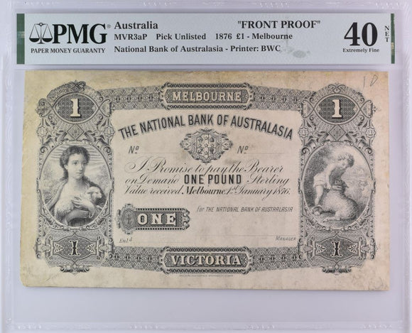 1876 National Bank of Australasia One Pound Uniface Printers Proof PMG EF40