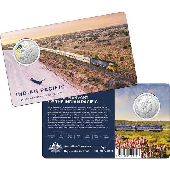 2020 50th Anniversary of the Indian Pacific 50c CuNi Coloured Uncirculated Coin