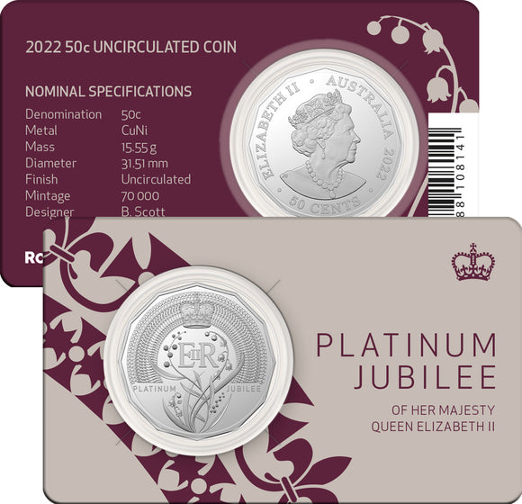 2022 Platinum Jubilee of HM Queen Elizabeth II Carded 50c