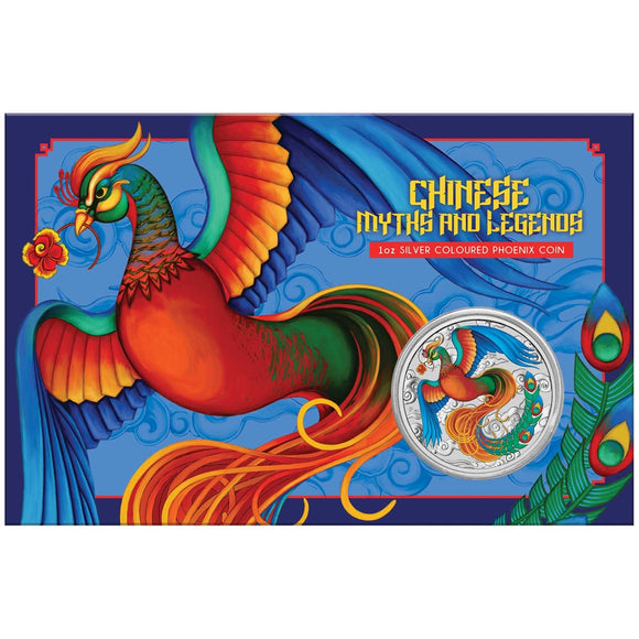 2022 Myths and Legends 1oz Phoenix Silver Vivid Coloured Coin in Card