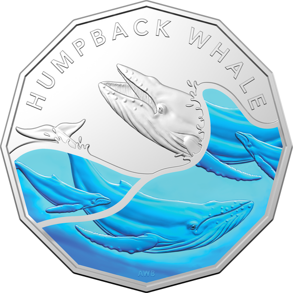 2023 50c Coloured Humpback Whale Coin in Card