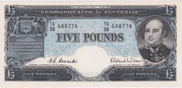 Five Pounds 1954 Coombs/Wilson aUNC (small tear)