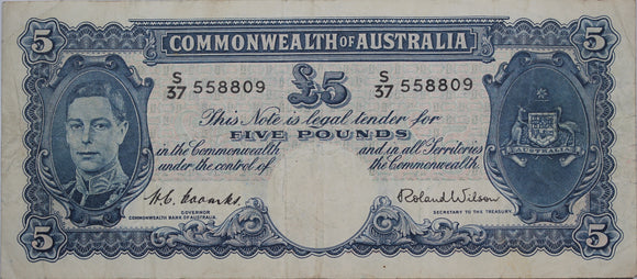 Five Pounds 1952 Coombs/Wilson VF