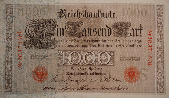 1910 Germany 1000 Marks aUNC