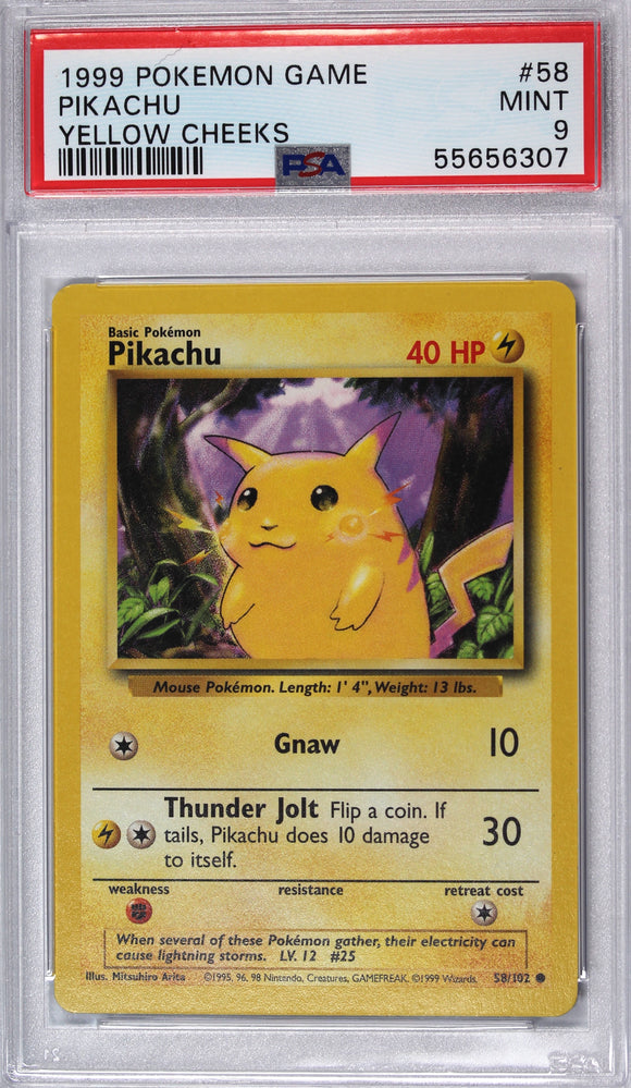 Pikachu 1999 Yellow Cheeks Base Set PSA 9