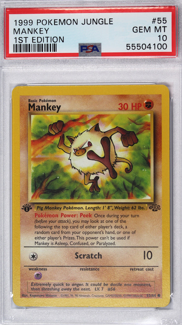 Mankey 1999 Jungle First Edition PSA 10 Pokemon Card
