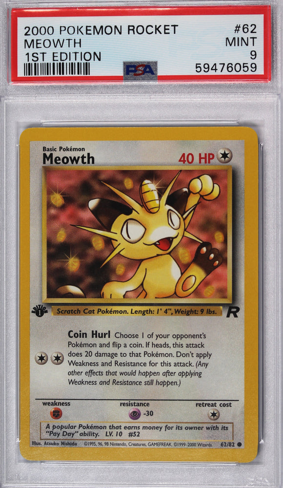 Meowth 2000 Team Rocket First Edition PSA 9 Pokemon Card