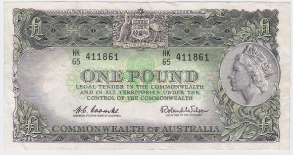 One Pound 1961 Coombs/Wilson Last Prefix VF