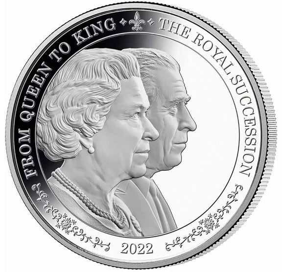 Elizabeth II & Charles III 2022 $5 Portraits 1oz Silver Prooflike Coin