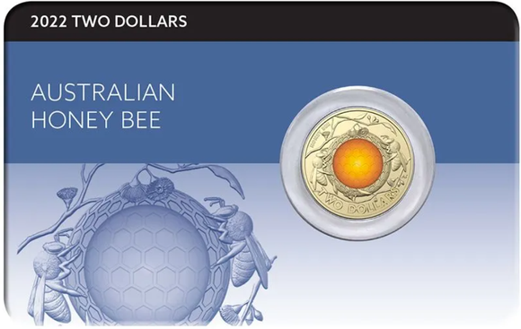 2022 $2 Honey Bee Coloured Uncirculated Coin in Card