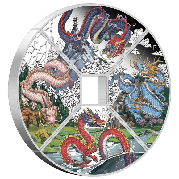 Year of the Dragon Quadrant 2024 1oz Silver Proof Coloured Four-Coin Set