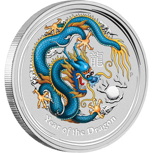 2012 Year of the Dragon Coloured 1oz Silver Proof Blue Dragon Sydney ANDA Show