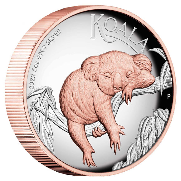 2022 5oz Silver Proof High Relief Gilded Koala