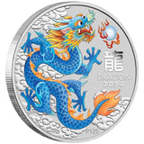 2024 Year of the Dragon 1oz Silver Blue Coloured Coin in Card