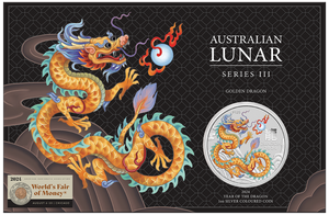 2024 Year of the Dragon 'Golden Dragon' 1oz Silver Coloured Coin in Card - ANA Show Special