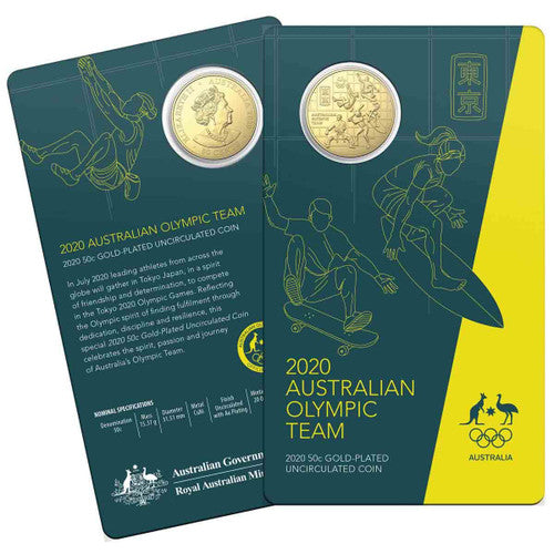 2020 50c Australian Olympic Team Gold Plated Uncirculated Coin