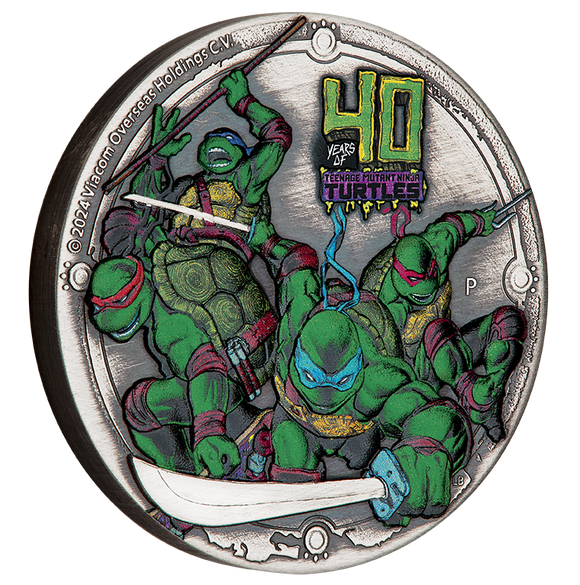 Teenage Mutant Ninja Turtles 40th Anniversary 2024 2oz Silver Antiqued High Relief Coloured Coin