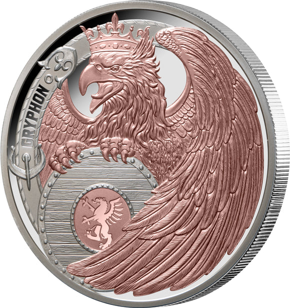 2024 Heraldic Beasts - Gryphon 1oz Silver Rose Gold Plated Proof Coin
