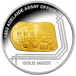 2009 $1 1852 Adelaide Assay Office Gold Ingot Selectively Gold Plated Silver Proof Coin