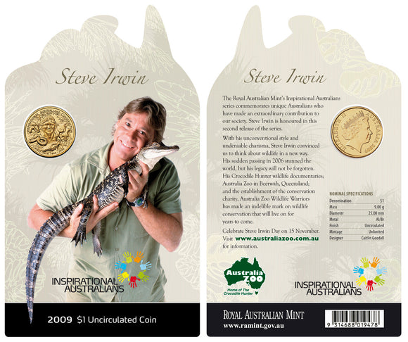 2009 $1 Inspirational Australians Steve Irwin Uncirculated Coin