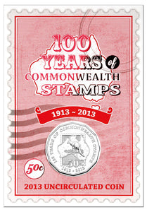 2013 50c 100 Years of Commonwealth Stamps Uncirculated Coin