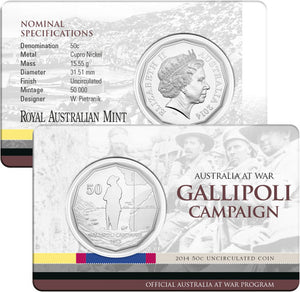 2014 50c Australia At War Gallipoli Campaign Uncirculated Coin