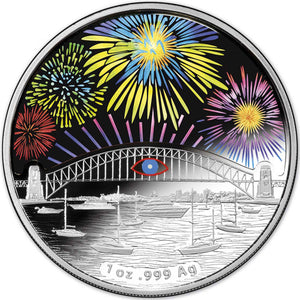 2014 $1 New Years Eve Sydney Fireworks 1oz Silver Holographic Proof Coin