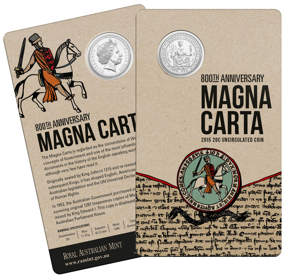 2015 20c 800th Anniversary of The Magna Carta Uncirculated Coin