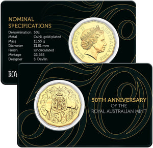 2015 50c 50th Anniversary of The Royal Australian Mint Gold Plated Uncirculated Coin