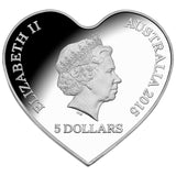 2015 $5 Eternal Love 1oz Silver Coloured Heart Shaped Proof Coin