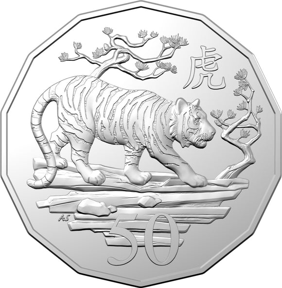 2022 50c Tetra Decagon Year of The Tiger Uncirculated Coin