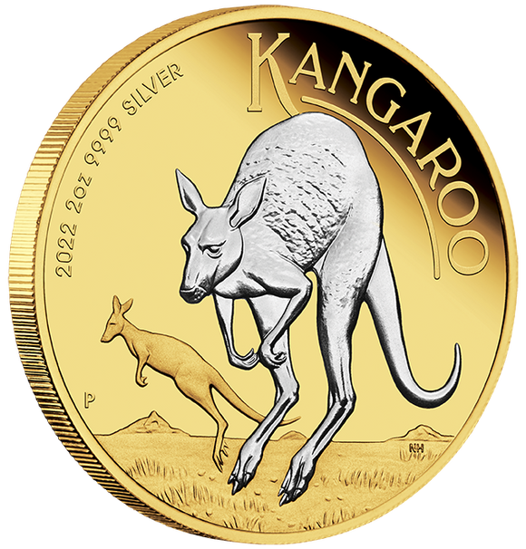 2022 2oz Silver Reverse Gilded Kangaroo