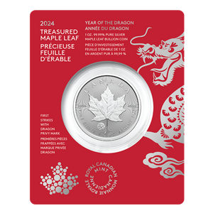 2024 1oz Silver Coin – Treasured Silver Maple Leaf First Strikes: Year of the Dragon Privy Mark
