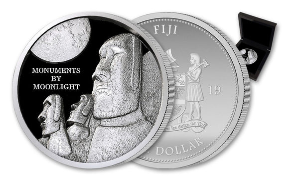 2019 Fiji 1oz Silver Monuments by Moonlight Easter Island Ultra High Relief Proof