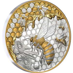 Honey Bee 2025 $10 Gold-plated 5oz Silver Proof Coin