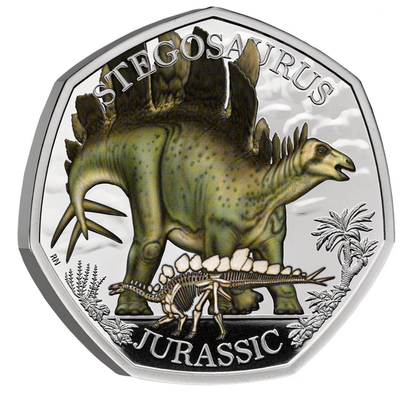 Stegosaurus 2024 UK 50p Silver Proof Coloured Coin