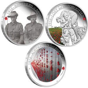 The ANZAC Spirit 100th Anniversary Coin Series 2016 1/2oz Silver Proof Three-Coin Set