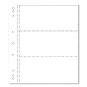 Renniks Banknote Album Plastic Refill Pages, 3 Pockets, Pack 10