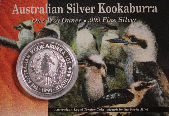 1991 Kookaburra 1oz Silver Coin in Card