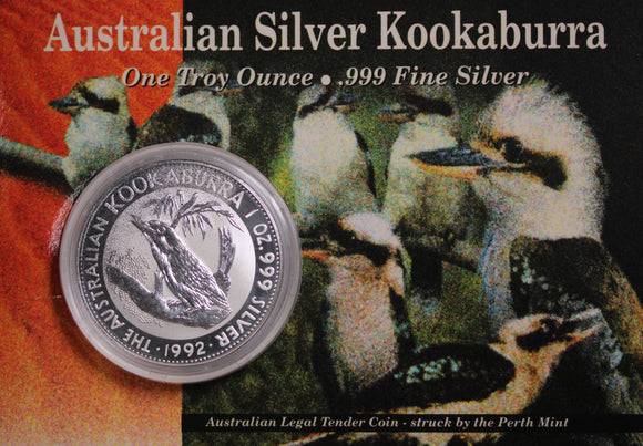 1992 Kookaburra 1oz Silver Coin in Card