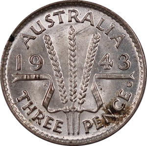 1943D Threepence aUNC