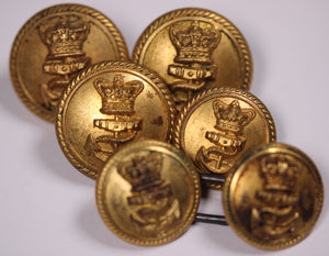 British Royal Navy Queen Victoria Crown Officers Pattern Fixed Loop Buttons (6)