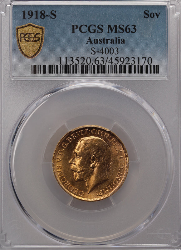1918 Sydney Mint Gold Sovereign PCGS MS63