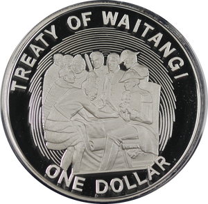 New Zealand 1990 Waitangi Treaty Silver Proof Dollar Coin