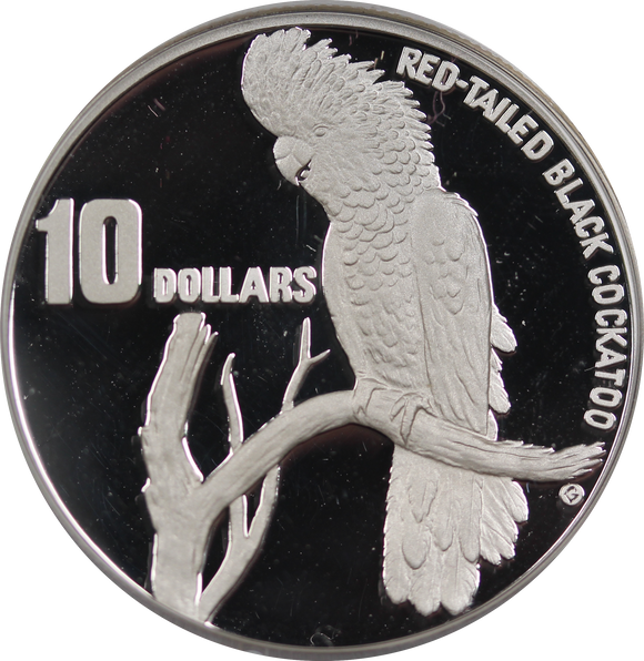 1997 South-eastern Red-tailed Black Cockatoo $10 Silver Piedfort Proof Coin